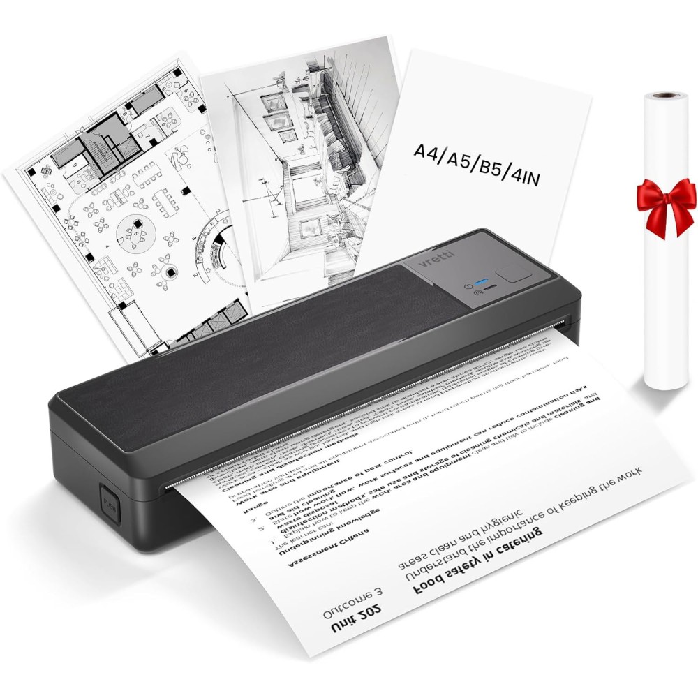 Kaasaskantav termiline printer A4 Vretti P83 Bluetooth Android / iOS kontorile ja reisimiseks mustaks (ei ole originaalpakendit)