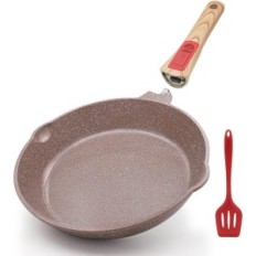Deep ceramic frying pan 28 cm Non-harvesting with a detachable brown handle