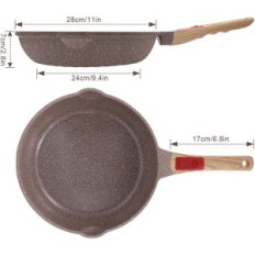 Padella in ceramica profonda di frittura a 28 cm non raccolta con maniglia marrone rimovibile