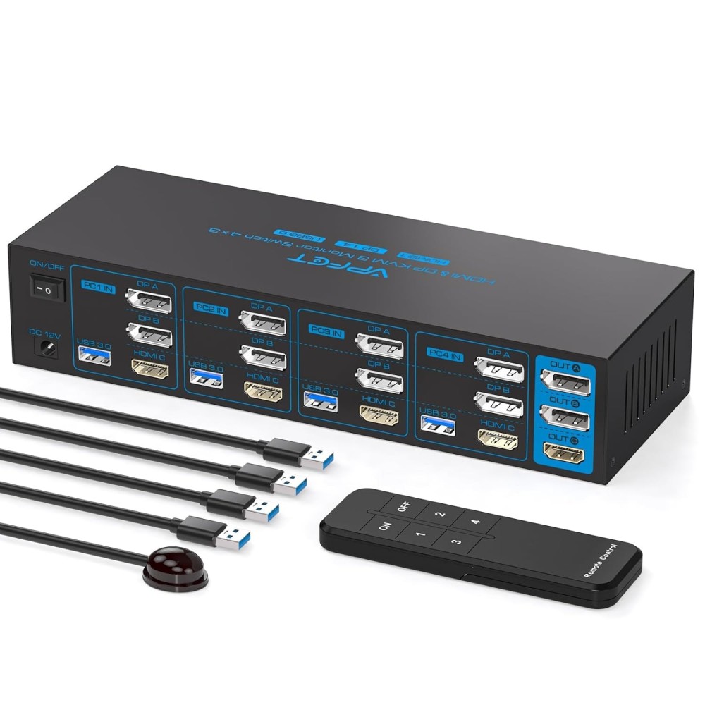 Kytkin KVM AILVLVNG VP-SW345 4K144HZ / 8K60HZ 4XPC 3xMonitor 4xusb 3.0