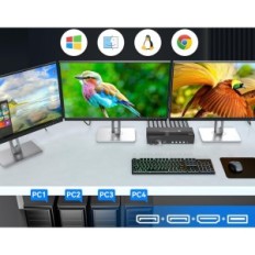 KVM 8K 4XPC 3xMonitor 4K144Hz 2xdp + HDMI 4xUSB 3.0 Bytt med kontroller