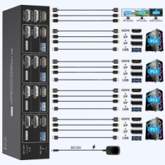 KVM 8K 4XPC 3XMonitor 4K144Hz 2xDP + HDMI 4XUSB 3.0 Switch s kontrolerom