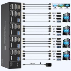 KVM 8K 4XPC 3xMonitor 4K144Hz 2xdp + HDMI 4xUSB 3.0 Bytt med kontroller