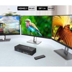 KVM 8K 4XPC 3xMonitor 4k144hz 2xDP + HDMI 4xusb 3.0 -kytkin ohjaimella