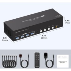 KVM 8K 4XPC 3XMonitor 4K144HZ 2XDP + HDMI 4XUSB 3.0 Schakelaar met Controller