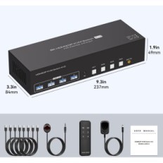 KVM 8K 4XPC 3xMonitor 4K144Hz 2xDP + HDMI 4XUSB 3.0 Lülitage kontrolleriga lüliti