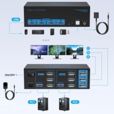 KVM Switch 2 računalniki 3 Ailvlvng VP-SW230 4K60Hz HDMI USB 3.0 Monitorji s 4 USB vrata