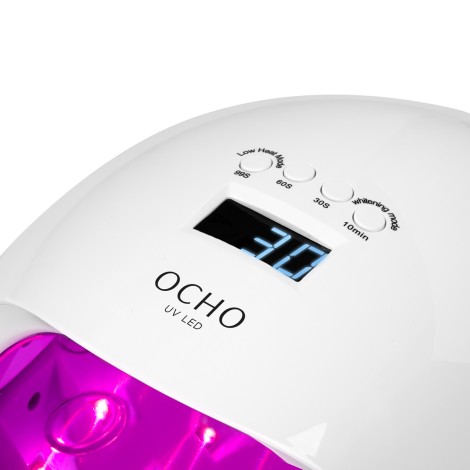 Lámpara LED UV OCHO NAILS X13 Plus 65W terapia luz roja blanca ccc — detalle de los controles