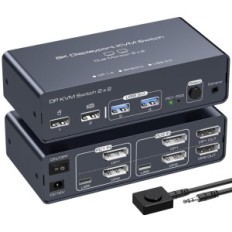 KVM DP DUL Monitor 2xPC Vedidust 8k60Hz / 4k120Hz + 4xUSB DP1.4
