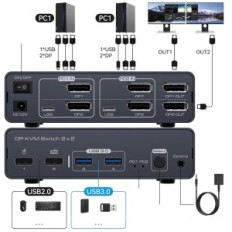 KVM DP kettős monitor kapcsoló 2xPC VEDINDUST 8K60Hz / 4K120Hz + 4xUSB DP1.4