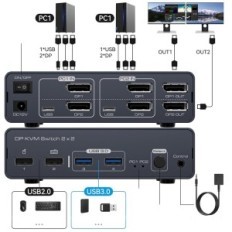 KVM DP DU MONITOR 2XPC VEDIDUST 8K60HZ / 4K120HZ + 4xusb dp1.4