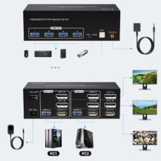 KVM Switch VPFET 2 PC 3 Monitors 8k60Hz 4k144hz DP HDMI USB 3.0