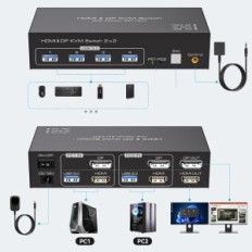 KVM-lüliti 2 tk 2 monitorid Displayport HDMI 4K 60HZ USB 3.0 TJCXELE
