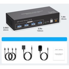 KVM Switch 2 PC 2 DisplayPort 4K144Hz monitor USB 3.0 Dual Monitor TJCXELE