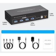 KVM Switch 2 PC 2 DisplayPort 4K144Hz Monitors USB 3.0 Dual Monitor TJCXELE