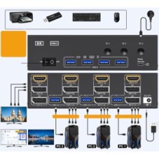 KVM 3 PC-schakelaar 3 AOOCOO KVM303DH Monitoren DP + HDMI 8K60HZ USB 3.0 (zonder de originele verpakking)