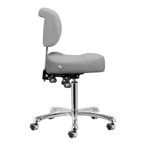 Sgabello podologico Giovanni 1005 grigio con schienale ergonomico e altezza regolabile — vista laterale