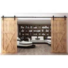 Système coulissant CCJH 270CM Noir Ancient pour 2 portes Acier Track and Roll