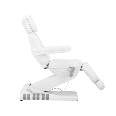 Poltrona elettrica cosmetica SILLON Luxury 3 motori con pedale bianca — vista laterale