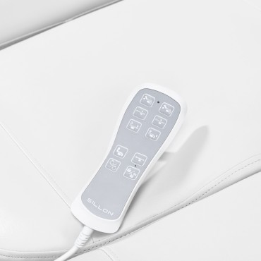 Elektrisk kosmetikstol SILLON Luxury med 3 motorer vit och fotkontroll — närbild av reglage