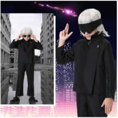 Laste kooli kostüümi SATOR Changchups Cosplayu jaoks: Black Jacket Prillid parukas, kõrgus 120cm