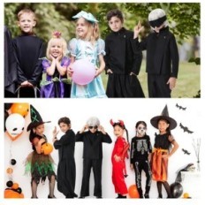 Children's School Costume Sator Changchups for Cosplayu: Black Jacket Glasses Wig, Height 120cm