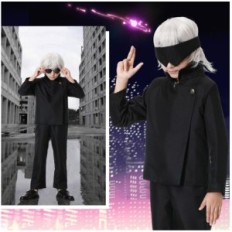 Costume scolaire pour enfants Sator Changchups pour Cosplayu: Perruque de lunettes de veste noire, hauteur 110cm