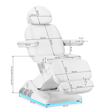Electric cosmetic chair SILLON Luxury 3 motors white foot control — side view
