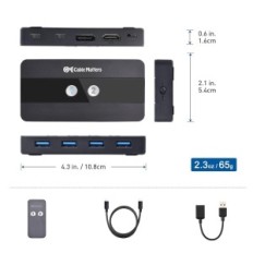 Přepínač KVM USB-C 2x4k 60Hz HDMI / DP + 4 × USB 3.0 s výstavou kabelových záležitostí