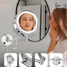 Miroir mural LED 10X une loupe double face 20 cm