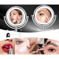 Miroir mural LED 10X une loupe double face 20 cm