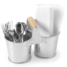 Double container on cutlery 2 steel bucket 250x155mm