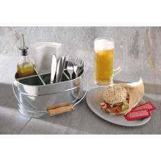 Posoda za jedilniške omake in jeklene prtičke z ročajem 245x167mm