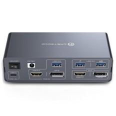 KVM 2XPC 2xMonitor telakointiasema USB-C, HDMI + DP 4K, 13W1, SD, 10GBPS