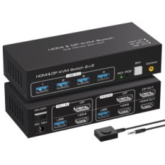 Epätäydellinen / käytetty KVM VPFET 2xDP / HDMI Switch 4K120Hz 8k60hz 2 Tietokoneet 2 USB 3.0 Monitorit