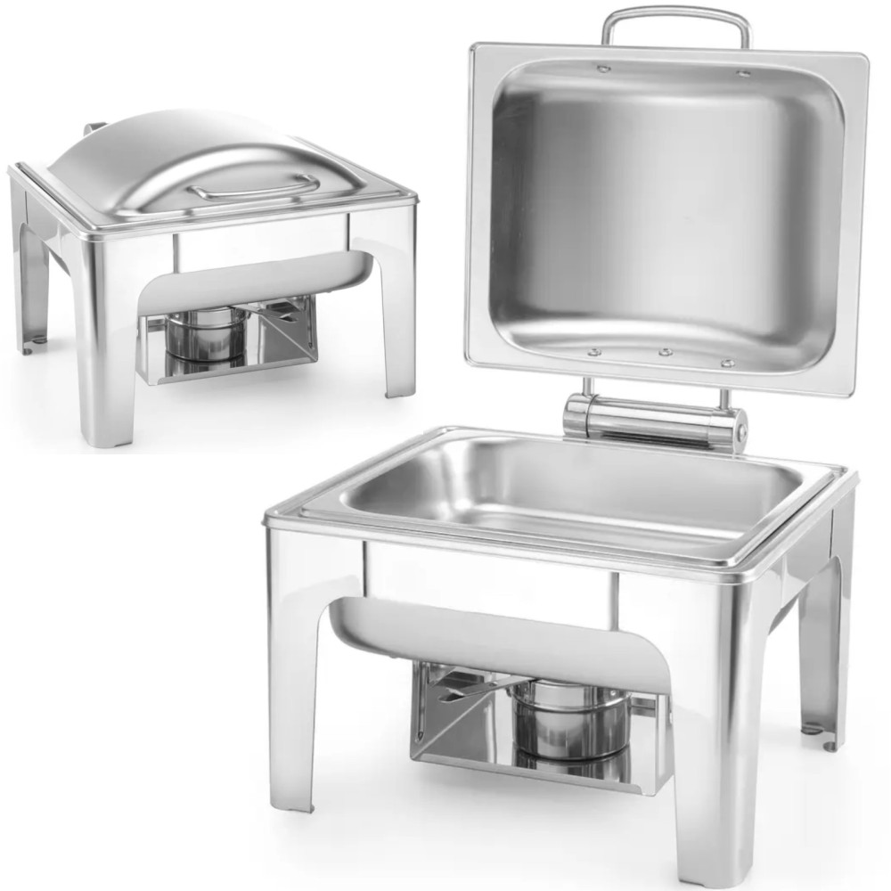 Chauffe-plats en acier satiné GN 1/2 avec bougie. Chauffe-plats en acier satiné GN 1/2 avec bougie.