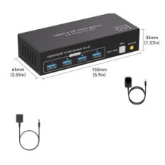 Ελλιπής / μεταχειρισμένος KVM VPFET 2XDP / HDMI Διακόπτης 4K120HZ 8K60HZ 2 Υπολογιστές 2 USB 3.0 Οθόνες