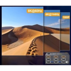 KVM Switch 3 Skärmar 2 Datorer 4k144Hz 8K60Hz DP + HDMI USB3.0 Fjärrkontroll Strömförsörjning