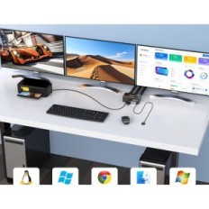 KVM Switch 3 Monitores 2 Computadores 4K144Hz 8K60Hz DP + HDMI USB3.0 Fonte de alimentação de controle remoto