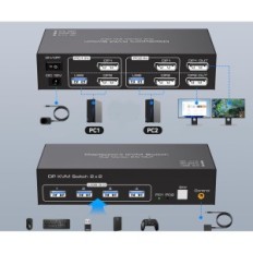 Przełącznik KVM TJCXELE DP 1.4 8K60Hz 2 PC 2xUSB 3.0 2 Monitory
