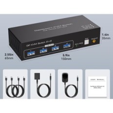 Switch KVM TJCXELE DP 1.4 8K60Hz 2 PC 2xUSB 3.0 2 Skjermer