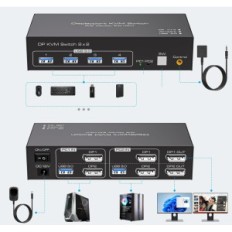 Incomplete switch KVM DisplayPort 1.4 8K60HZ 4K144Hz 2 PC 2 USB 3.0 monitors