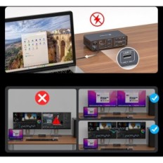 KVM USB-C 13W1 2 Switch 2 Monitores 2 HDMI 4K60Hz EDID FQUANMAP FQ-DE-SW521 Exposición