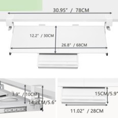 Begagnade Ethu etkbt10 / etkbt11 680 × 300 mm tangentbordshylla med vitt handtag under skrivbordet
