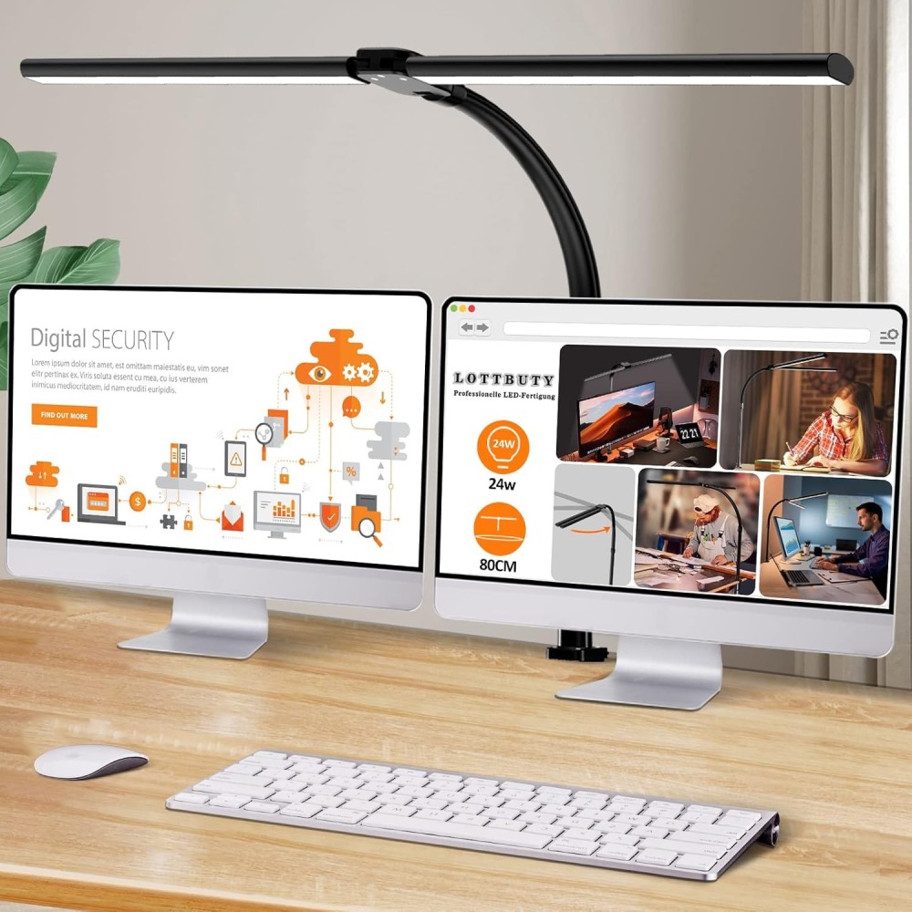 Lampe de bureau avec deux têtes de lottobuty LED 24W 80cm 5 Modes de pince