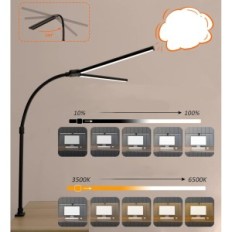 Desktop lampe med to LED-lottbutyhoveder 24W 80cm 5 Clamp Modes