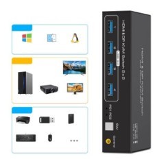 KVM HDMI DisplayPort 60Hz 2 PC διακόπτης 2 USB 3.0 οθόνες με ελεγκτή