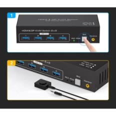 KVM HDMI Displayport 60Hz 2 PC Commutateur 2 USB 3.0 Moniteurs avec contrôleur