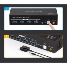 KVM VPFET HDMI 2 PC 2 monitor 4K60Hz USB 3.0 4 porte con cavi