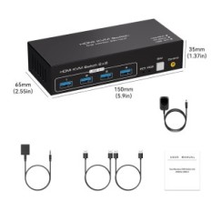 KVM VPFET HDMI 2 PC 2 monitorok 4K60Hz USB 3.0 4 portok kábelekkel
